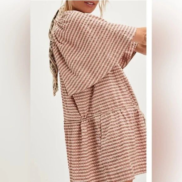 Free People County Line Plaid Romper. NWT. Pink combo - Picture 4 of 4